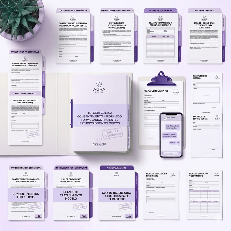 Kit Consultorio Pro — 40 documentos clínicos editables para consultorios odontológicos: consentimientos, fichas, instructivos y plantillas